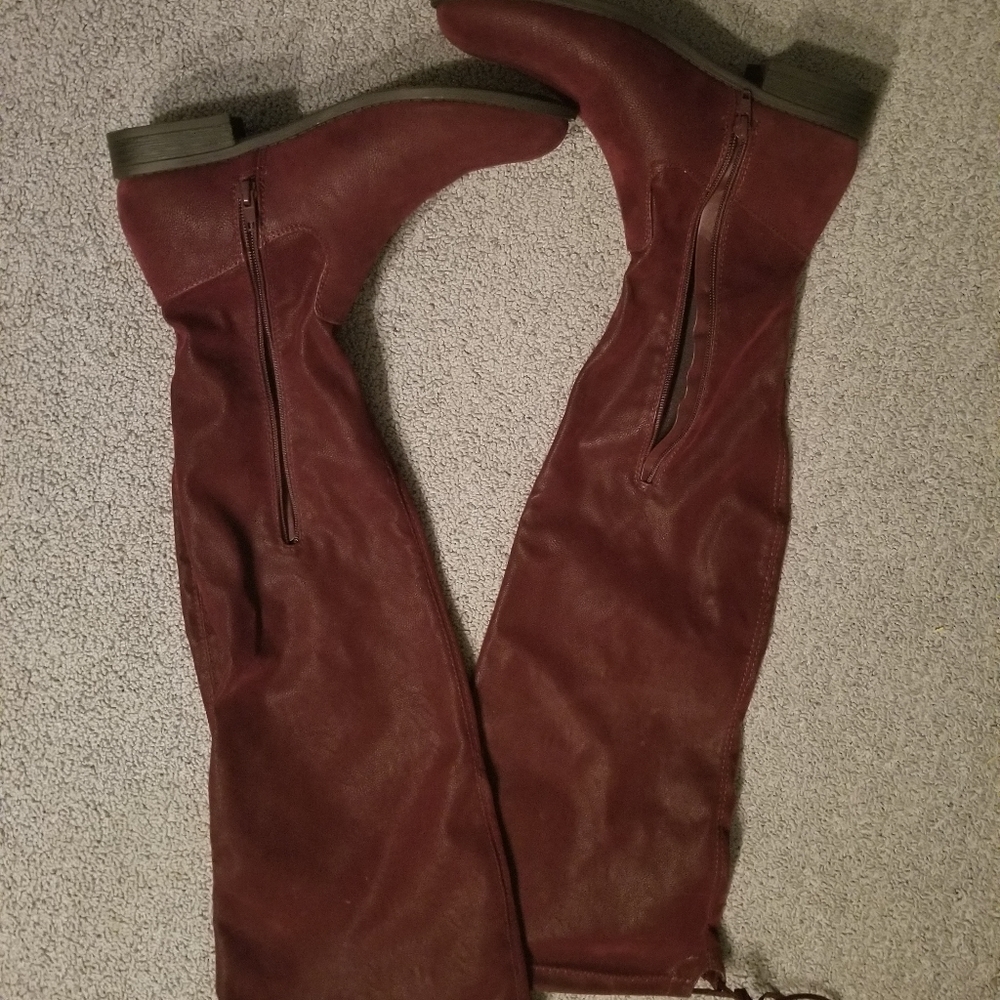 Purple thigh high boots